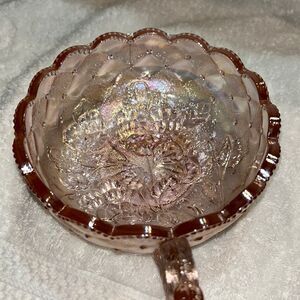 Vintage Contemporary Imperial Pink Carnival Glass Nappy Pansies/Diamond Quilt